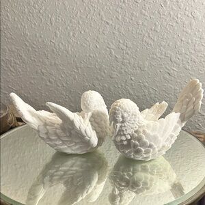 Elegant White Alabaster Dove Figurines